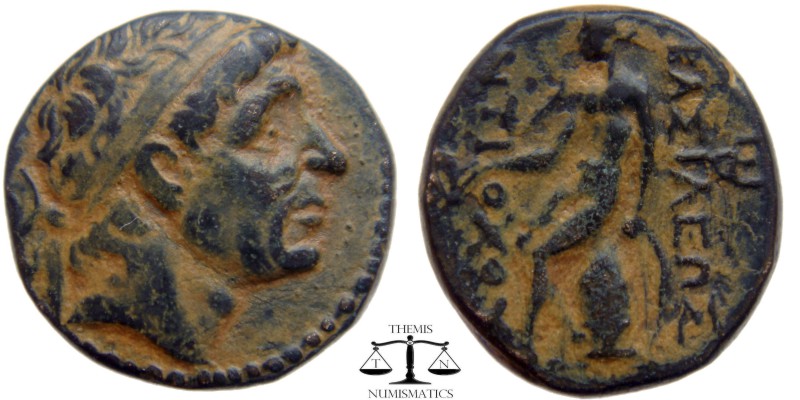 Antiochos I Seleucia, AE16 Antioch 281-261 BC. Diademed head right / Apollo seat...