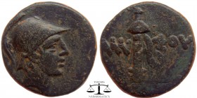 Pontos, AE21 Amisos ca. 85-65 BC. Time of Mithradates VI Eupator. / Youthful, helmeted head of Ares right. AMI-ΣOY, sword in sheath. (No monograms). B...