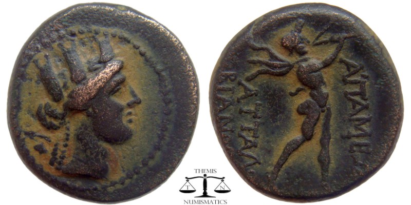 Phrygia, AE20 Apameia 100-50 BC. Magistrates Attalos and Bianoros. Turreted bust...