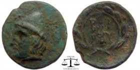 Troas, AE12 Birytis ca. 4th century BC. Head of Kabiros left, in pileus; star on either side of pileus / B-I P-Y in two lines to left and right of clu...