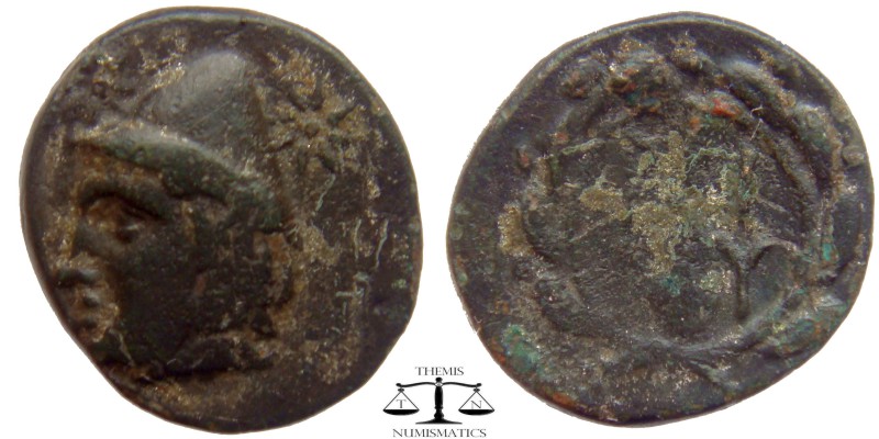 Troas, AE12 Birytis ca. 4th century BC. Head of Kabiros left, in pileus; star on...