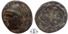 Troas, AE12 Birytis ca. 4th century BC. Head of Kabiros left, in pileus; star on either side of pileus / B-I P-Y in two lines to left and right of clu...