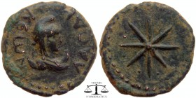 Phrygia, AE18 Laodikeia ca. 1st century AD. ΛAOΔI-KEΩN, Draped bust of Mên on crescent, wearing Phrygian cap / Large star. Not in von Aulock, BMC-; Mi...