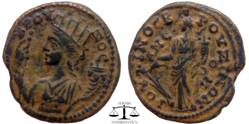 Phrygia, AE20, Bruzus 193-217AD. BΡOY-ZOC, half-length figure of Tyche left, tur...