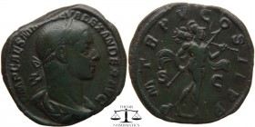Alexander Severus AE Sestertius Rome 226 AD. IMP CAES M AVR SEV ALEXANDER AVG, laureate and draped bust right / P M TR P V COS II P P, Mars advancing ...