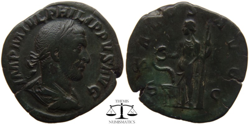 Philip I 'the Arab' AE Sestertius Rome 244-249 AD. IMP M IVL PHILIPPVS AVG, laur...