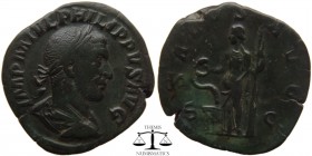 Philip I 'the Arab' AE Sestertius Rome 244-249 AD. IMP M IVL PHILIPPVS AVG, laureate and draped bust right / SALVS AVG, Salus standing left, holding r...