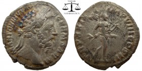 Marcus Aurelius AR Denarius Rome 175 AD. M ANTONINVS AVG GERM SARM, laureate head right / TR P XXIX IMP VIII COS III, Mars walking right with spear an...