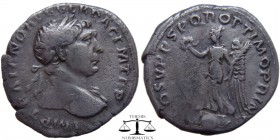 Trajan AR Denarius Rome 103-111 AD. IMP TRAIANO AVG GER DAC PM TRP, laureate head right, draped far shoulder / COS V PP SPQR OPTIMO PRINC, Victory sta...