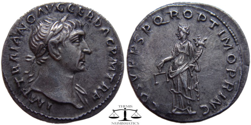 Trajan AR Denarius Rome 103-111 AD. IMP TRAIANO AVG GER DAC PM TRP, laureate bus...