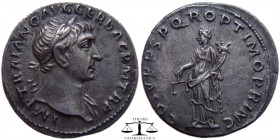 Trajan AR Denarius Rome 103-111 AD. IMP TRAIANO AVG GER DAC PM TRP, laureate bust right, slight drapery on left shoulder / COS V PP SPQR OPTIMO PRINC,...