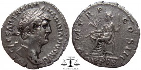 Hadrian AR Denarius Rome 116 AD. IMP CAESAR TRAIAN HADRIANVS AVG, laureate head right / P M TR P COS III, Libertas seated left with branch & scepter, ...