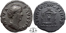 Faustina I AR Denarius Rome 141-161 AD. DIVA FAVSTINA, draped bust right, hair elaborately waved and coiled, with bands across the head, drawn up at t...