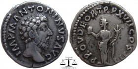 Marcus Aurelius AR Denarius Rome 162/3 AD. IMP M ANTONINVS AVG, bare head right / PROV DEOR TR P XVII COS III, Providentia standing left, holding glob...
