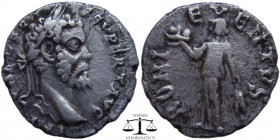 Septimius Severus AR Denarius Rome 193 AD. IMP CAE L SEP SEV PERT AVG, laureate head right / BONI EVENTVS, Bonus Eventus standing left, holding basket...