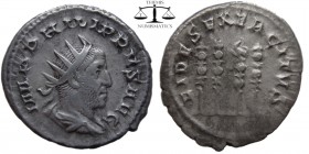 Philip I AR Antoninianus Rome 210-212 AD. IMP PHILIPPVS AVG, radiate, draped & cuirassed bust right / FIDES EXERCITVS, 4 military standards, one of wh...