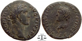 Antoninus Pius & Marcus Aurelius AE As Rome 139 AD. ANTONINVS AVG PIVS PP, laureate head right / AVRELIVS CAESAR AVG PII F COS DES, SC below., bare-he...