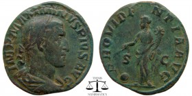 Maximinus I AE Sestertius Rome 235-236 AD. IMP MAXIMINVS PIVS AVG, laureate, draped bust right / PROVIDENTIA AVG S-C, Providence standing left with co...