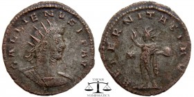 Gallienus BI Antoninianus Antioch 260-267 AD. GALLIENVS AVG, radiate, draped bust right / AETERNITATI AVG, Sol, radiate, standing left, holding globe,...