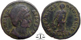 Helena AE Folis Antioch 328-329 AD. FL HELENA-AVGVSTA, mantled bust right with necklace, wearing ladder-shaped diadem / SECVRITAS-REIPVBLICE, Securita...
