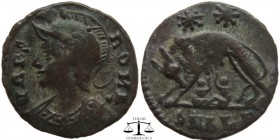 Constantine I AE3 Centenionalis Alexandria 333-335 AD. VRBS ROMA, mantled D4 bust of Roma left wearing created Corinthian-style helmet / two stars in ...