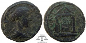 Plautilla Pisidia, AE25 202-211AD. ΦOVΛ ΠΛ-AVTIΛΛA CEB, draped bust right, seen from behind / CEΛ-ΓEΩN, cult idol of Artemis Pergaia, flanked by star ...