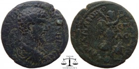 Lucius Verus Cilicia Pedias, AE28 Mopsus 162-163 AD. AYT KAI L AYRHLI OYHROS SEB, Bare head, draped bust right seen from behind / ADRIANWN MOP''EATWN ...
