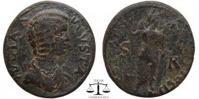 Julia Domna Pisidia, AE33 Antioch 193-197 AD. IVLIA AVGVSTA, draped bust right / COL CAES ANTIOCH S-R, Men, draped and wearing Phrygian hat, standing ...