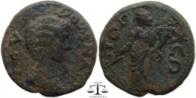 Julia Domna Pisidia, AE25 Pogla 193-197 AD. IOU DOMNA SE, draped bust right / PWG-LEWN, Tyche standing left, holding rudder and cornucopia. Aulock 129...