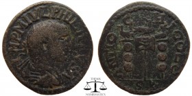 Philip I 'the Arab' Pisidia, AE26 Antioch 244-249 AD. IMP M IVL PHILIPPVS A, radiate, draped, cuirassed bust right, seen from the back / ANTIO-C-H-I C...