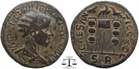 Philip I 'the Arab' Pisidia, AE26 Antioch 244-249 AD. IMP AI IVL PHILIPPVS P F AVG P M, radiate, draped, cuirassed bust right, seen from the back / CA...