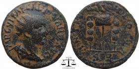 Volusian Pisidia AE23 Antioch 251-253 AD. IMP C VIR AP CALVSSIANO AVG, radiate, draped and cuirassed bust right, seen from the back / ANTIOC-HIO CLA, ...