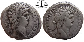 Nero & Claudius Antioch AR Tetradrachm 63-68 AD. NERO CLAVD DIVI CLAVD F CAESAR AVG GER, laureate head of Nero right; star behind / DIVOS CLAVD AVG GE...