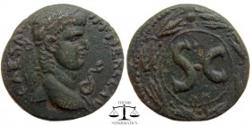 Nero Syria, AE22 Antioch 64-68 AD. IM NER CLAV CAESAR, laureate, youthful head right, lituus before head / SC in laurel wreath. BMC 182. 22 mm., 7,3 g...