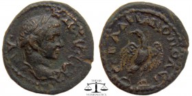 Severus Alexander Phrygia, AE18 Hadrianopolis Philomelion 222-235 AD. AY. K.U. blundered legend, laureate head right / SEB ADRIANOPOLEI, eagle standin...