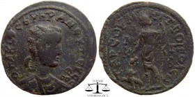 Otacilia Severa Cilicia, AE33 Tarsos 244-249 AD. WTAKIL SEYHRAN EYT EYS SEB, draped bust right / TARSOY MHTRWPO A M K G B, Dionysus, loins draped, sta...