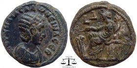 Salonina Egypt, BI Potin Tetradrachm Alexandria 256/7 AD. KOPNHΛIA CAΛWNEINA CEB, draped bust right, wearing stephane / Tyche seated left, holding rud...