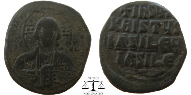 Basil II and Constantine VIII AE Follis anonymous 976-1028 AD. +EMMANOVHA IX-XC,...