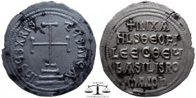 Michael II the Amorion with Theophilus AR Miliaresion Constantinople 820-829 AD. IhSЧS XRIS-tЧS nICA, cross potent on three steps; triple border / +MI...