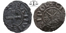Bohemond V AR Denier Tripoli ca. 1230-1235 AD. +BAMVND’ COMS, cross with group of three dots in second quarter / +CIVITAS TRIPOL, eight-pointed star w...