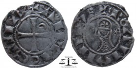 Bohemond III AR Denier Angtioch 1163-1188 AD. + BOAИVHDVS, helmeted and mailed head left; crescent before, star behind / + AИTI:OCHIA, cross pattée; c...