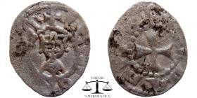 Levon V BI Denier Cilician Armenia 1374-1393 AD. Crowned bust facing / cross pattée. AC 504. 15 mm., 0,6 g. Rare.
