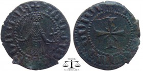 Gosdantin I AE Kardez Cilician Armenia Sis 1298-1299 AD. King standing and facing, wearing crown and royal vestments. In his left hand an uplifted cro...