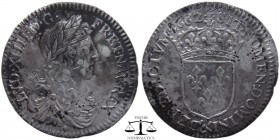 Louis XIV France, AR 1/12 Ecu Aix 1662 AD. LVD.XIIII.D.G. - FR.ET.NAV.REX, Louis XIV right, privy mark diamond below / SIT.NOMEN.DOMINI (&) BENEDICTVM...