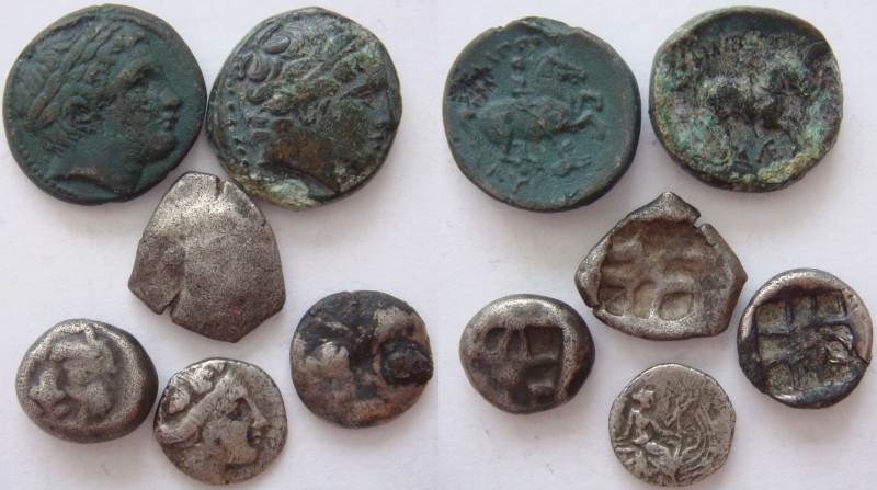 Lot of 6 AE and AR greek coins, including Philip II, Appolonia, Histiaia / SOLD ...