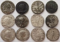 Lot of 6 AE and AR Antoninianii coins, including Aurelian, Diocletian, Decius, Gordian III (one barbaric fourree imitation) / SOLD AS SEEN.