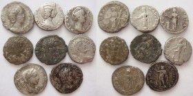 Lot of 8 AR Denarii coins, including Domna, Faustina, Mamaea, Seprimius S. (one limes falsum), Severus A., Caracalla / SOLD AS SEEN.