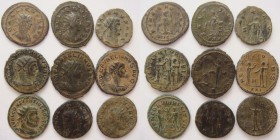 Lot of 9 AE and BI Antoninianii coins, including Gallienus, Aurelian, Claudius II, Constantius I / SOLD AS SEEN.