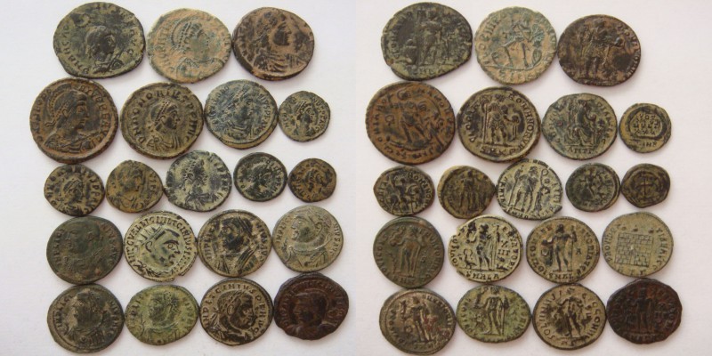 Lot of 20 AE late roman coins, including Licinius I&II, Gratian, Theodosius, Hon...