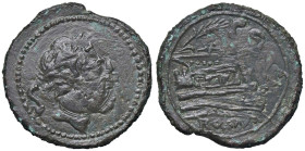 ROMANE REPUBBLICANE - ANONIME - Monete con simboli o monogrammi (211-170 a.C.) - Semisse Cr. 69/3a (AE g. 12,59)Ribattuta su altra moneta

 Ribattuta ...